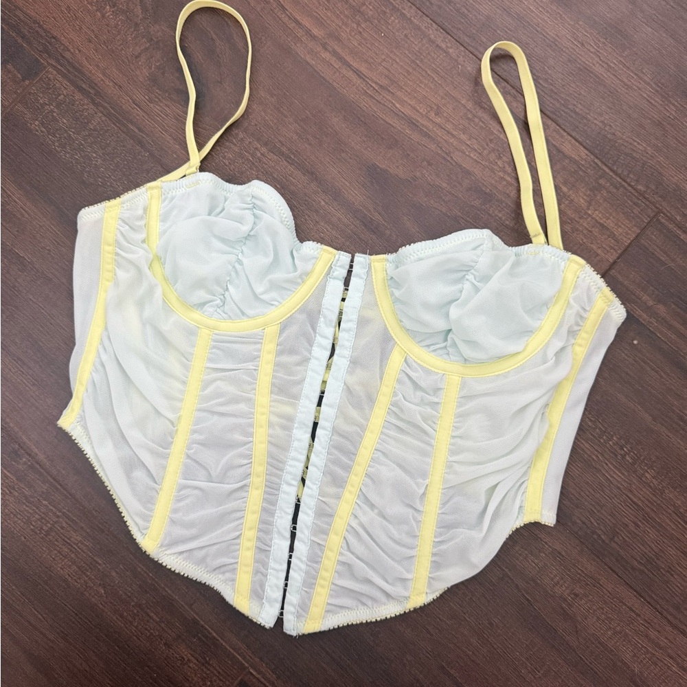 Yellow and Mint Blue Bustier Top